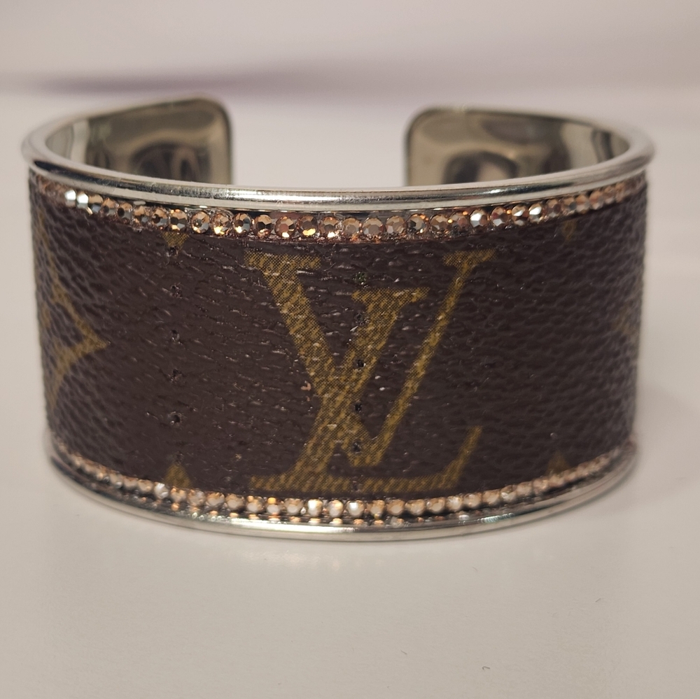 Louis Vuitton Monogram Canvas Rhinestone Brown and Gold Cuff Bangle Bracelet